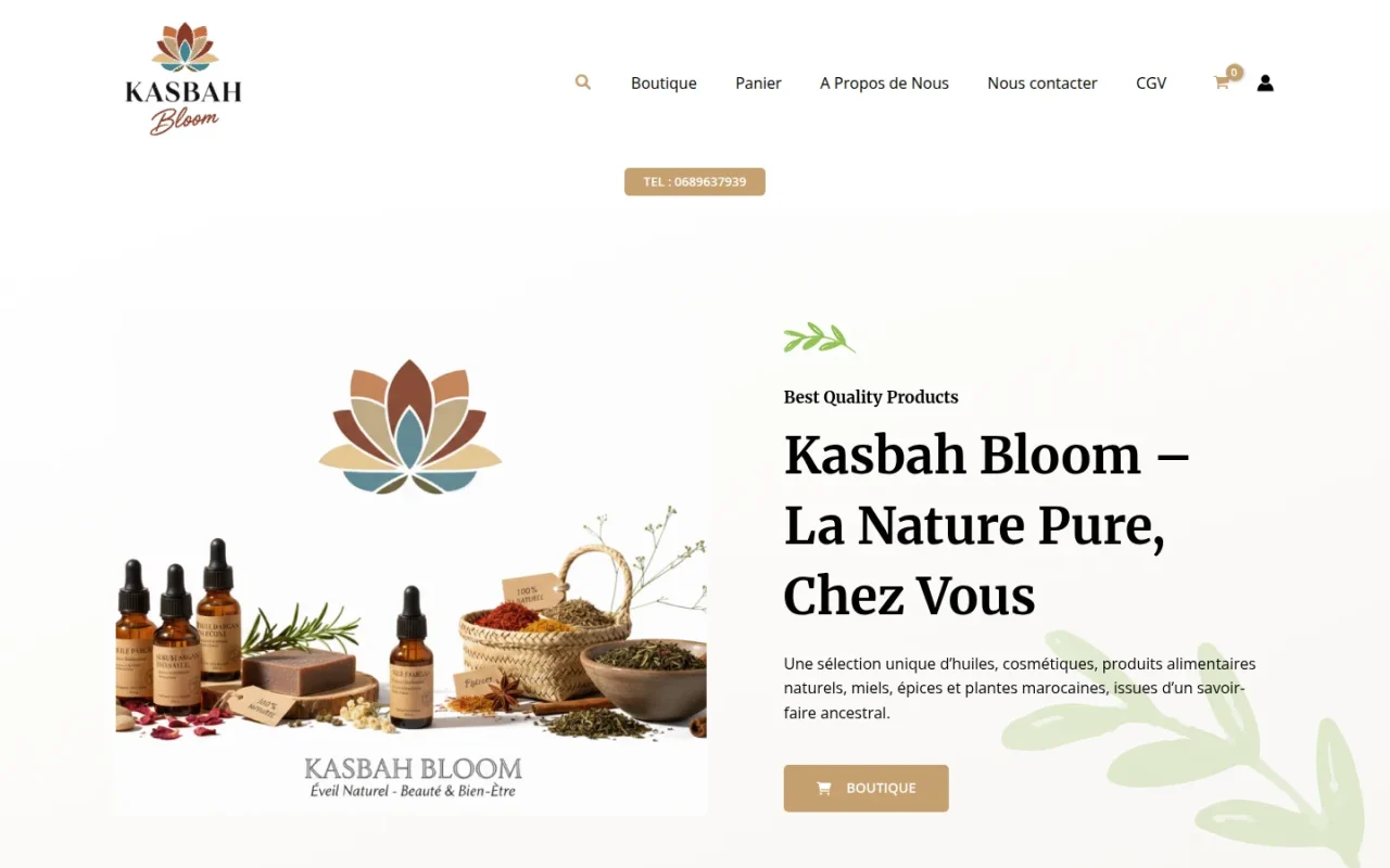 Aperçu du site Kasbah Bloom sur ordinateur