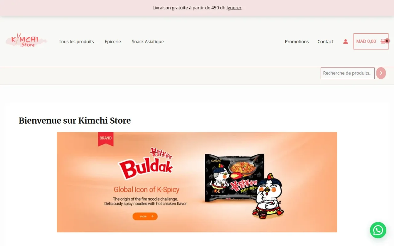 Aperçu du site Kimchi Store sur ordinateur