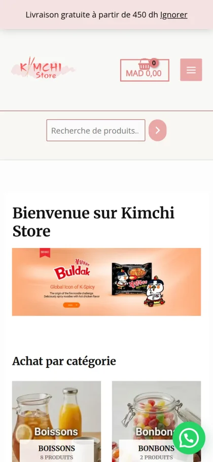 Aperçu du site Kimchi Store sur mobile