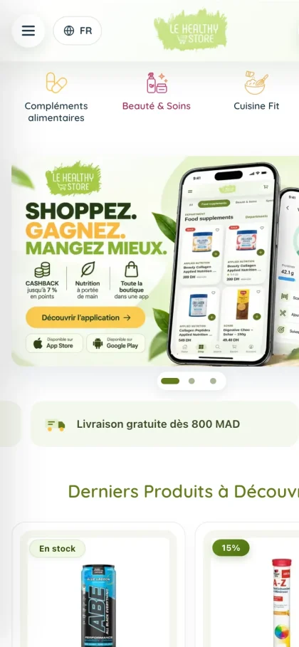 Aperçu du site Le Healthy Store sur mobile