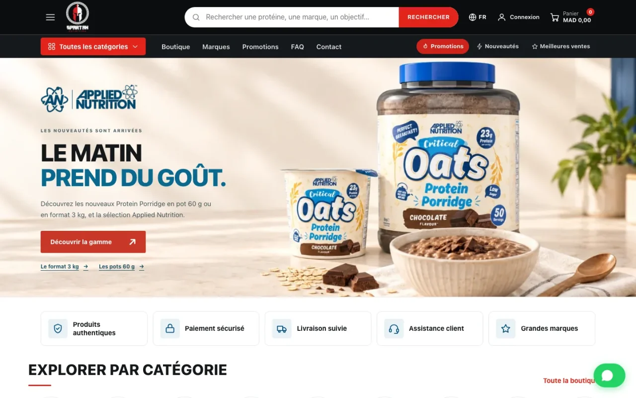 Aperçu du site Spartan Nutrition sur ordinateur