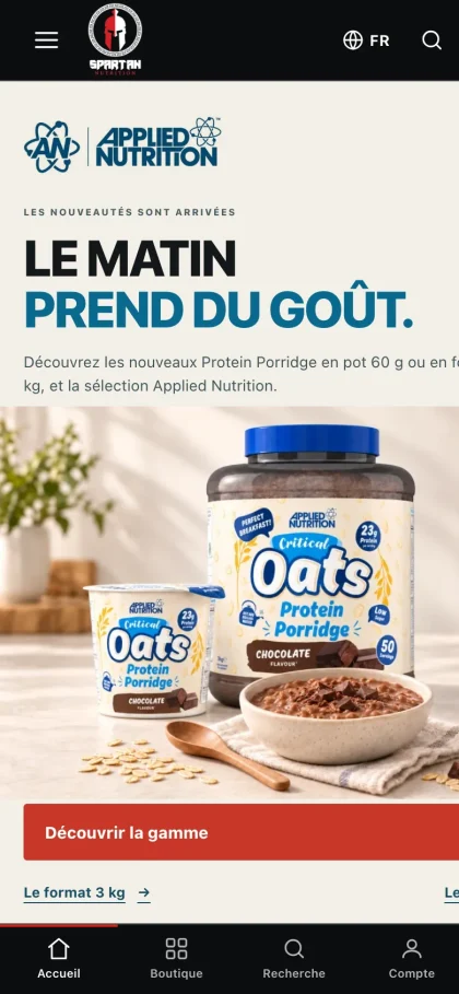 Aperçu du site Spartan Nutrition sur mobile
