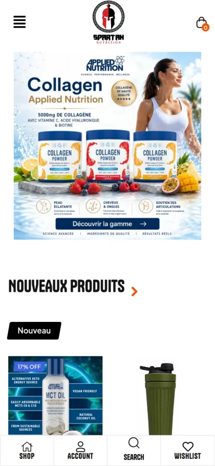 Aperçu du site Spartan Nutrition sur mobile
