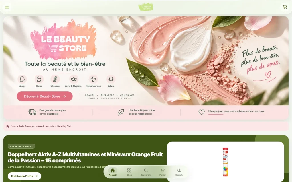 Aperçu du site Application Le Healthy Store sur ordinateur