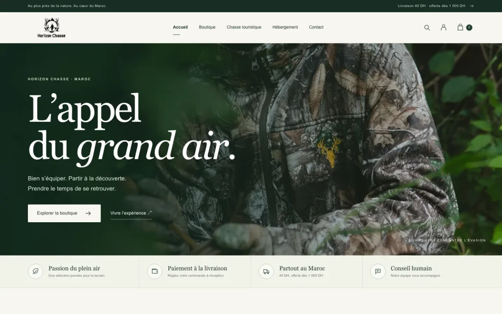 Aperçu du site Horizon Chasse sur ordinateur