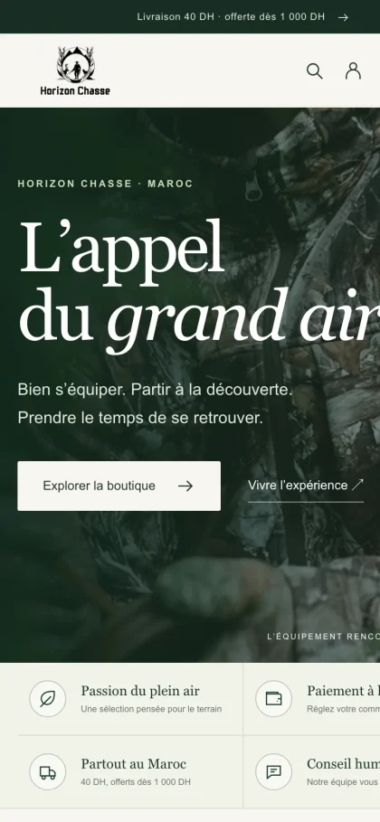 Aperçu du site Horizon Chasse sur mobile